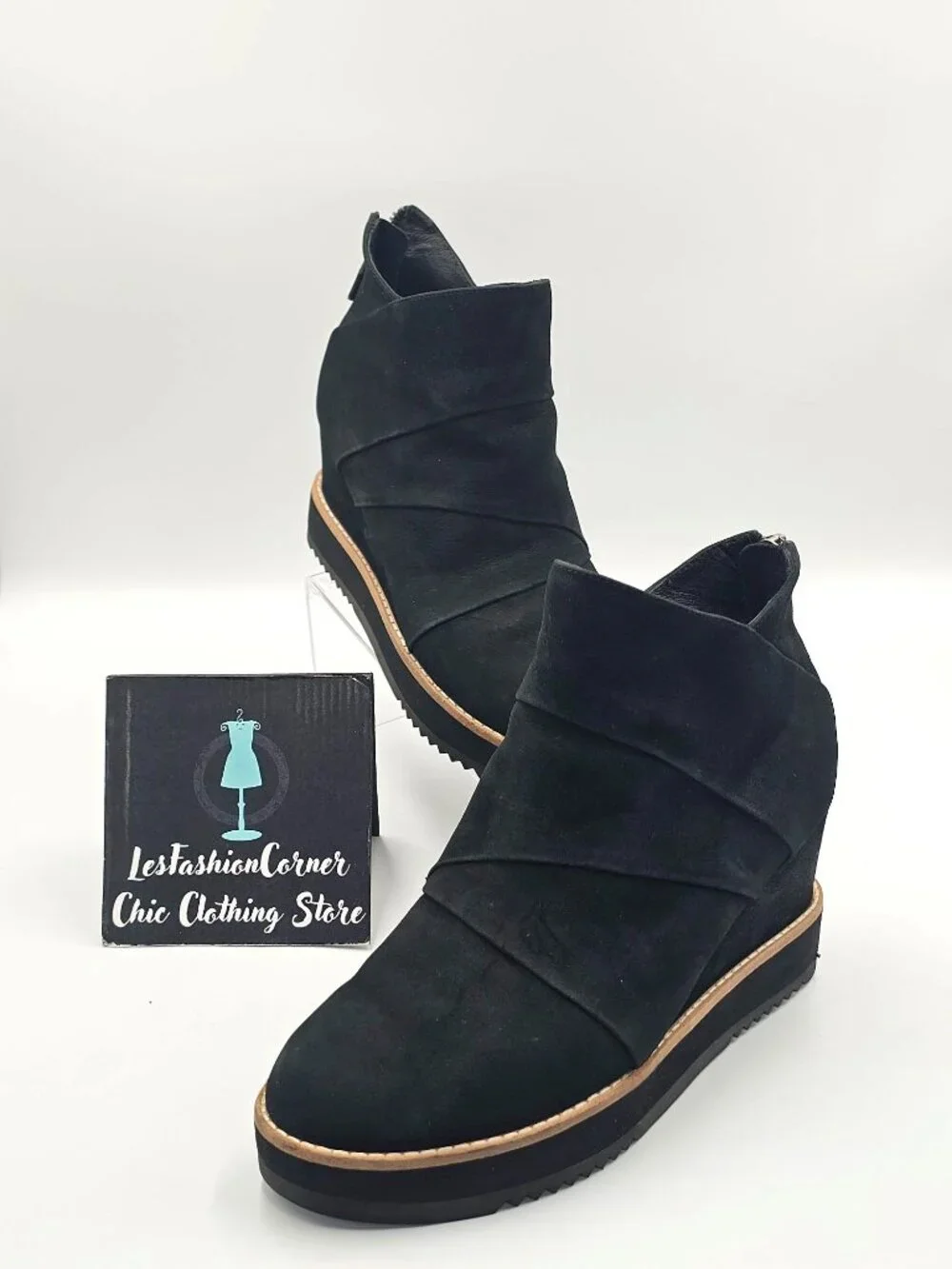 Eileen Fisher Womens Black Suede Leather Clapton Wedge Ankle Boots Size 7.5 3772